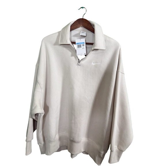 Women's Nike Beige Half-Zip Oversized Pullover Sweatshirt Size M - Picture 6 of 6
